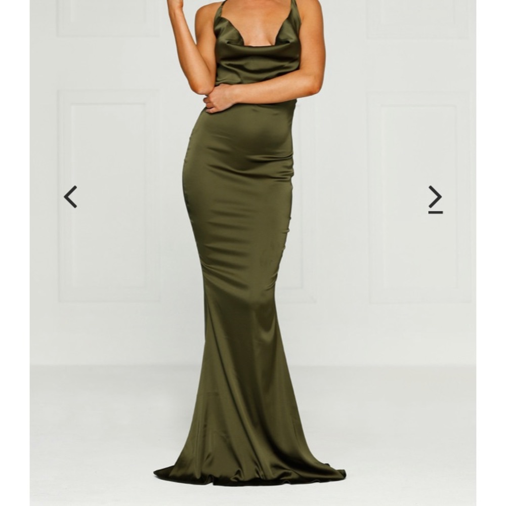 Crisantemi olive green silk dress